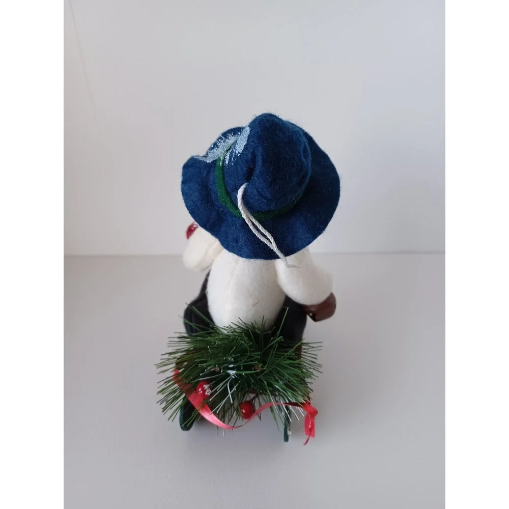 Vintage Snowman Holiday Seasonal Christmas On Sled Ornament Collectible